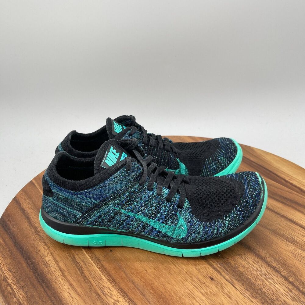 Nike Free 4.0 Flyknit Shoes Womens Size 9 Black Green Running Comfort Walking
